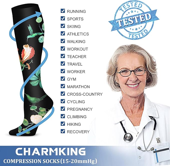 CHARMKING Compression Socks for Women & Men Circulation (3 Pairs) 15-20 mmHg is Best Support for Athletic Running Cycling