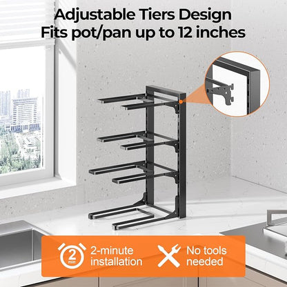 MUDEELA 2 Pack Pots and Pans Organizer under Cabinet, 4-Tier Heavy Duty Pan - Image 4