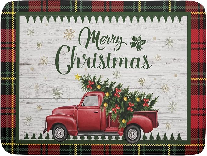 Winter Red Truck Dish Drying Mat 16x18 Inch Merry Christmas Dish Drainer Mat by Kawani