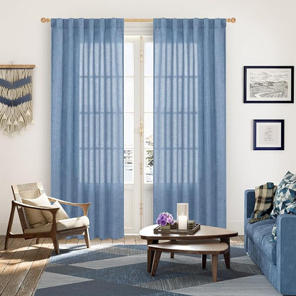 YoungsTex Denim Blue Linen Curtains 80 Inch Length - Image 2