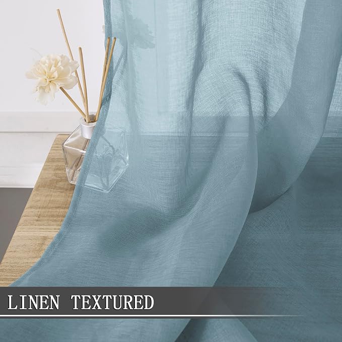 Tollpiz Sheer Curtains Linen Textured Living Room Curtain Sheers Light - Image 2