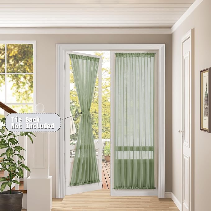 Tollpiz Sheer Door Curtains Closet Linen Textured Curtains Sheer Doorway Light - Image 2