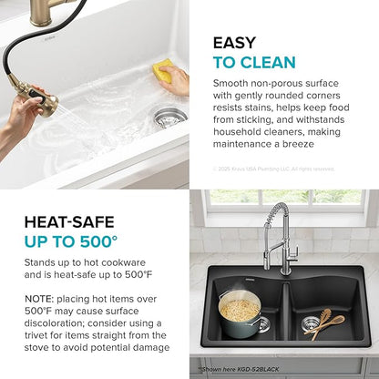 KRAUS Forteza 33-inch Granite Drop In/Undermount 50/50 Double Bowl White Kitchen Sink, KGD-52WHITE