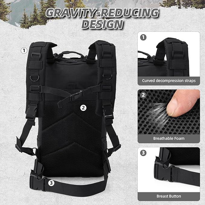Small Military Tactical Backpack, 30L Tactical Assault Bag for Men, Army Assault Rucksack GYM Hiking Backpack Bug Out Bag Black