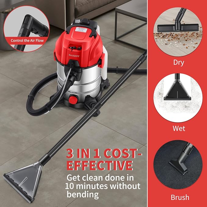 Shop Vacuum Wet and Dry, 6 Gallon, 5.5 Peak HP Power Suction, 3 in 1 Stainless - Image 5