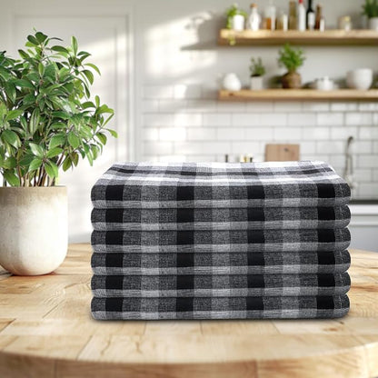 Kitchen Towels Set of 6 Black/White Checks 20x30 Inches 100% Cotton Highly - Image 8