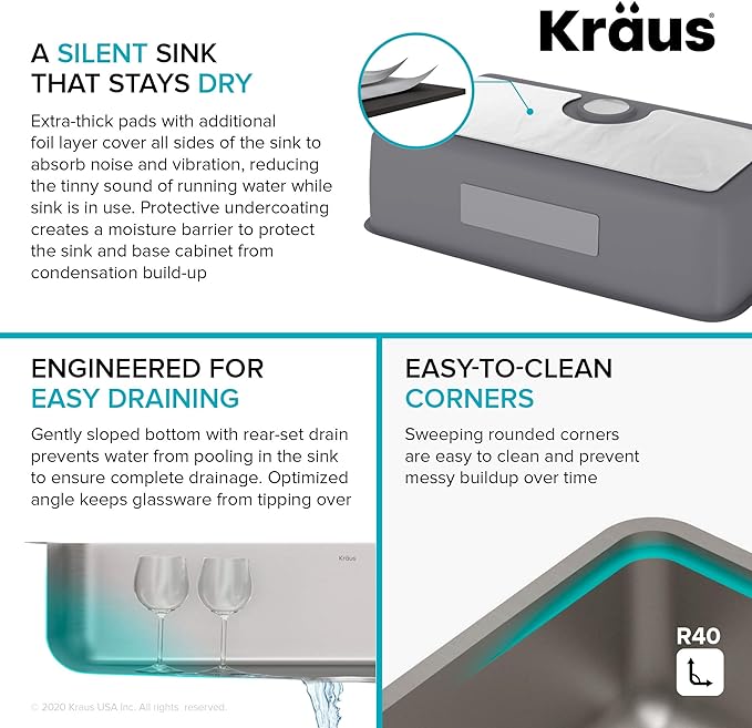 KRAUS Dex 33-inch Undermount 16 Gauge Stainless Steel Single Bowl Kitchen Sink, KA1US33B