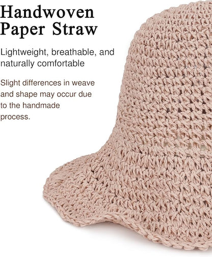Womens Wide Brim Straw Sun Hat Foldable Floppy Crochet Beach Hat for Summer