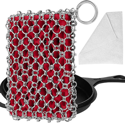 Herda 316L Cast Iron Scrubber Cleaner, Large Cast Iron Chain Mail Scrubber by Betterqualitybetterlife