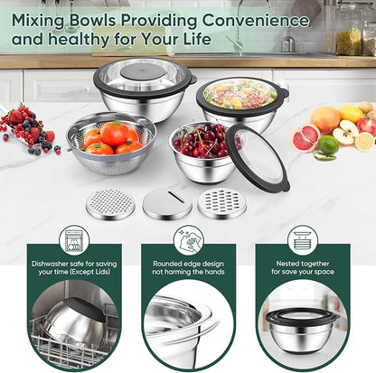 P&P CHEF Mixing Bowls with Lids Set of 3, Stainless Steel Mixing Bowl and - Image 7