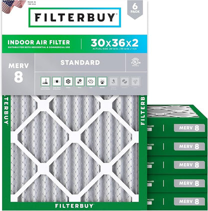 Filterbuy 30x36x2 Air Filter MERV 8 Dust Defense Replacement, Electrostatic by Filterbuy
