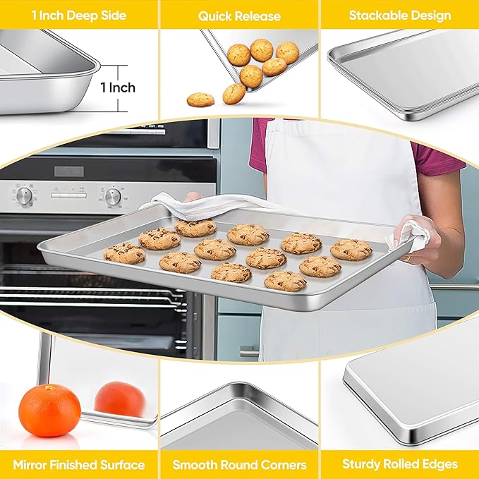 Homikit 1 Pack Baking Sheet, 20 x 14 Inches Stainless Steel Large Cookie Pan - Image 3
