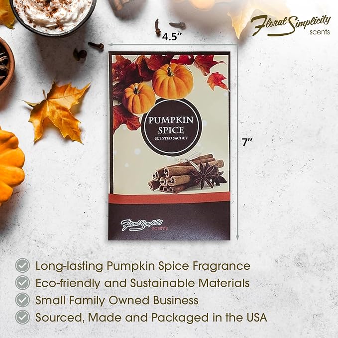 Floral Simplicity Pumpkin Spice Scented Sachets Pack of 6, Fall & Winter - Image 3