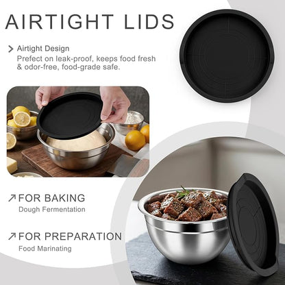 HaWare Mixing Bowls with Airtight Lids, 6-Piece Stainless Steel Salad Bowls - Image 3