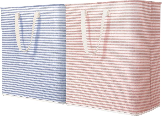 Lifewit 2 Pack Laundry Hamper Large Collapsible Laundry Basket, Freestanding Waterproof Cloth Hamper with Easy Carry Handles in Laundry Room Bedroom Bathroom Dorm for Adult, Pink&Blue, 2 x 100L