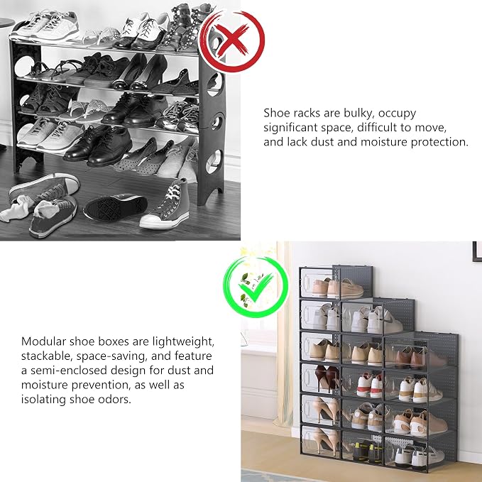 12 Pack X-Large Modular Clear Plastic Stackable Shoe Storage Organizer - Image 6