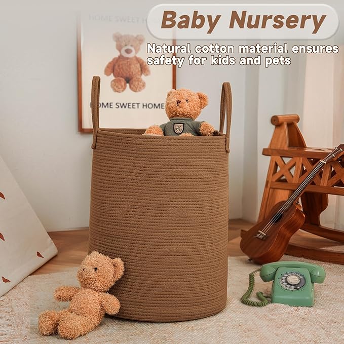 Large Woven Laundry Basket Hamper, 60L Cotton Rope Storage Bin - Image 2