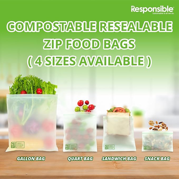 Responsible Products Certified Compostable Large GALLON Resealable Zip Bag - Image 4