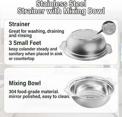 Stainless Steel Colander for Kitchen, 2.5QT Rice Washer Strainer - Image 3