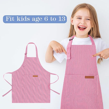 2 Pack Stripes Kids Apron, Kids Cooking Aprons - Image 4