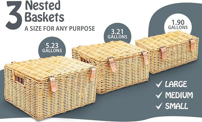 Wicker Storage Baskets with Lids – Set of 3 - Image 5