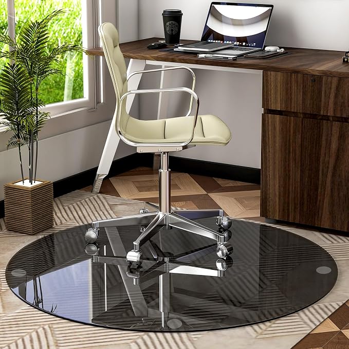 46" x 46" Round Tempered Glass Chair Mat - Image 6