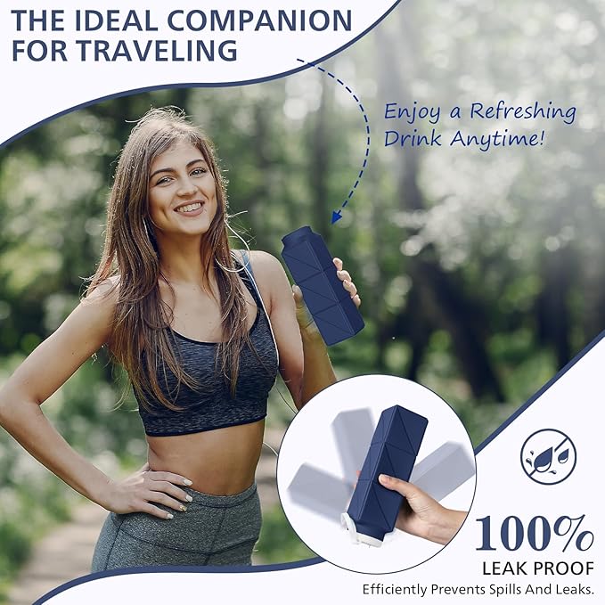 2pcs 610ml Collapsible Water Bottles Upgrade Foldable Water Bottle BPA Free Reusable Lightweight LeakProof Silicone Water Bottles 20.6oz for Travel Gym Hiking Office Camping Sport