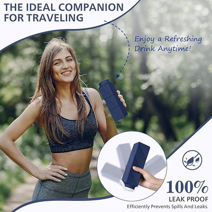 2pcs 610ml Collapsible Water Bottles Upgrade Foldable Water Bottle BPA Free Reusable Lightweight LeakProof Silicone Water Bottles 20.6oz for Travel Gym Hiking Office Camping Sport