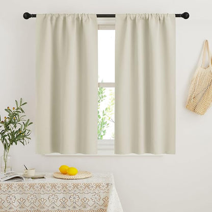 RYB HOME Beige Short Curtains Blackout, 45 inch Durable Cafe Curtains Room by RYBHOME