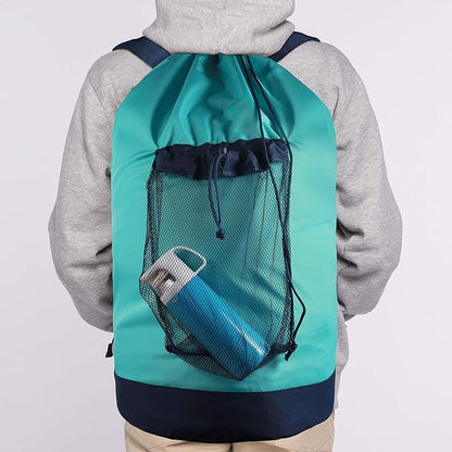 Dalykate Laundry Backpack with Shoulder Straps and Mesh Pocket Durable Nylon Clothes Hamper Bag with Drawstring Closure for College, Travel, Laundromat, Apartment