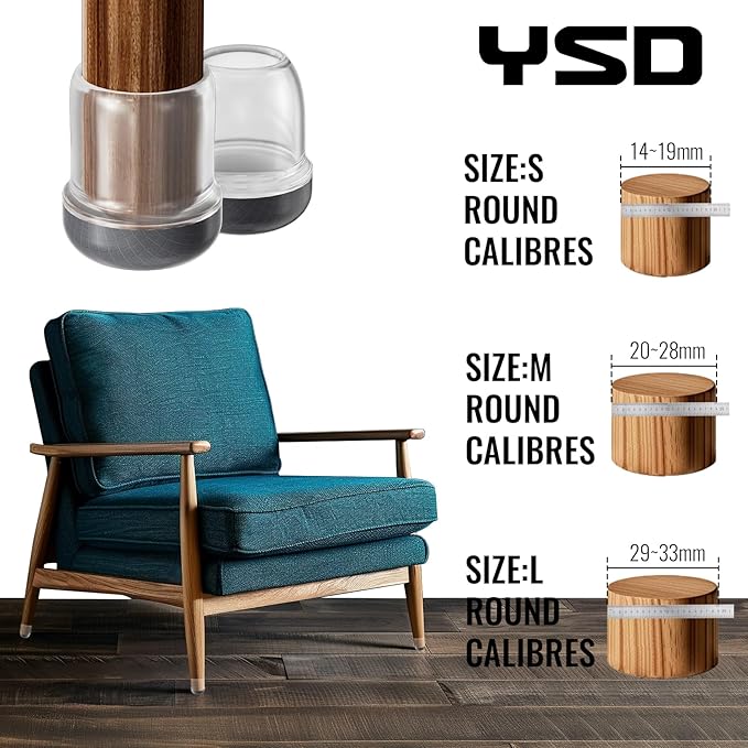 YSD 0.75Inch 24 Pcs Silicone Chair Leg Floor Protectors,Hair and dust Resistant Round Chair Leg Caps for Tilt Chair Legs,Carpet Hardwood Floor Protectors with Gray Pads