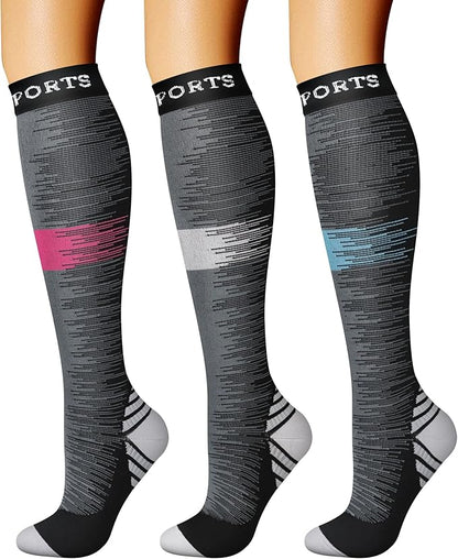 CHARMKING Compression Socks for Women & Men Circulation (3 Pairs) 15-20 mmHg is Best Support for Athletic Running Cycling