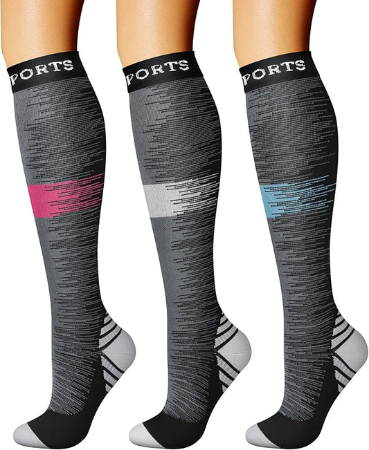 CHARMKING Compression Socks for Women & Men Circulation (3 Pairs) 15-20 mmHg is Best Support for Athletic Running Cycling
