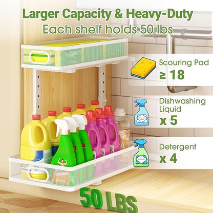 Under Sink Organizer 2-Pack, Metal 2-Tier Pull-Out Cabinet Shelf - Image 7