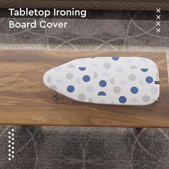 Encasa XO Ironing Board Cover and Pad 28"x12" - Thick 3mm Felt Padding, Drawstring Tightening & Lock, Easy Fit, Scorch & Stain Resistant, Fits Mini Ironing Board - Blue Moon