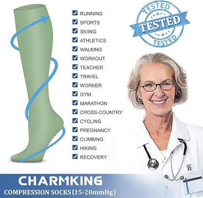 CHARMKING Compression Socks for Women & Men Circulation (3 Pairs) 15-20 mmHg is Best Support for Athletic Running Cycling