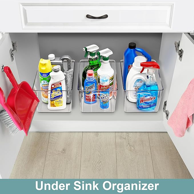 Sorbus 8 Pack Large Clear Plastic Storage Bins, Refrigerator, Under Sink - Image 2