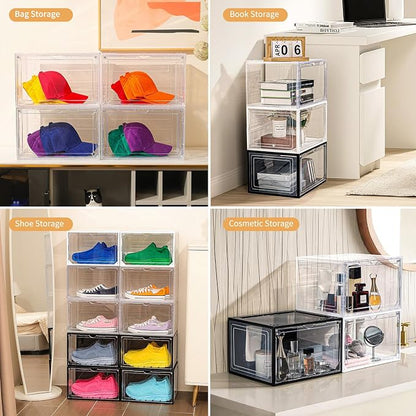 12 Pack White Shoe Boxes Stackable, Large Shoe Storage Organizer - Image 9
