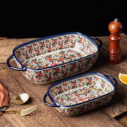 Baking Dish Ceramic Baking Pan Blue Casserole Dish Rectangular Baking Set 2pcs - Image 3