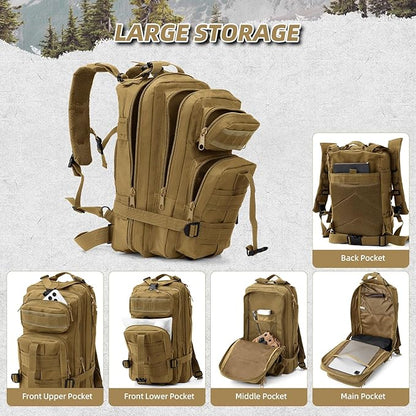 Small Military Tactical Backpack, 30L Tactical Assault Bag for Men, Army Assault Rucksack GYM Hiking Backpack Bug Out Bag Khaki