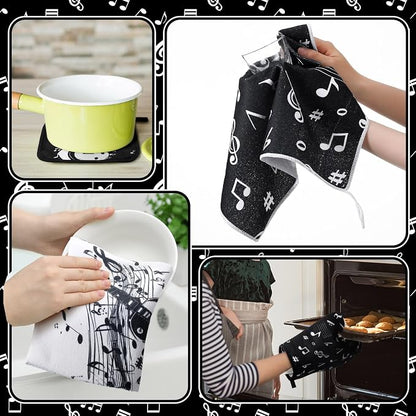 Leinuosen 8 Pcs Music Note Kitchen Decor Accessories Set Farmhouse Towels Oven - Image 6