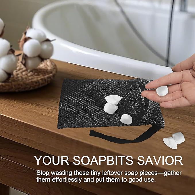 2 Pack Soap Bag Deep Roughness,Bar Soap Pouch Saver Pocket,Body Scrubber Shower Sponge Loofah,Exfoliating Bath Sponge (Black)