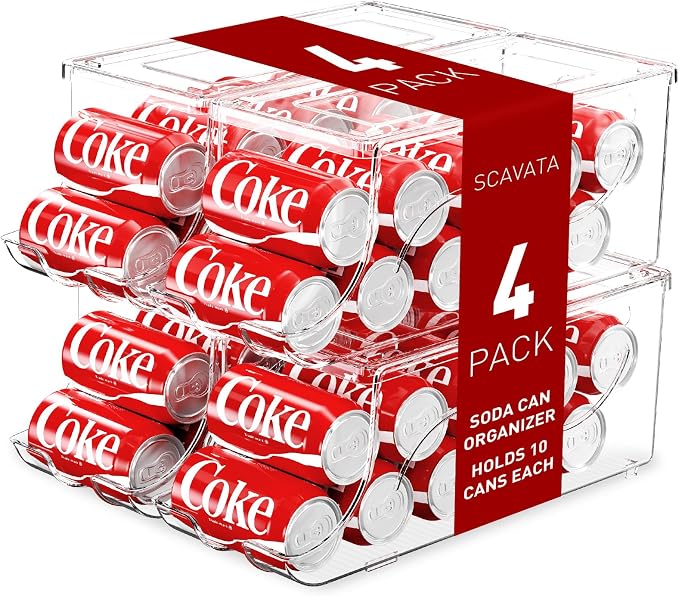 SCAVATA 4 Pack Stackable Refrigerator Organizer, Soda Can Dispenser Pop Cans by Tidyyourlife