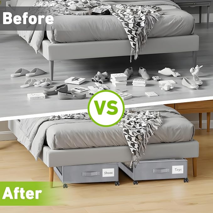 Under Bed Storage with Wheels, Underbed Storage Bins, XXL 60L Rolling Metal - Image 7