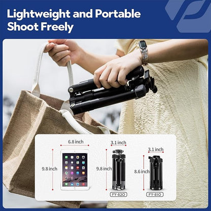 Fotopro Mini Tripod with Ball Head, Phone Mount Detachable Selfie Stick, Folded only 8.6", Max Load up to 6.6 lbs. FY-810 Black