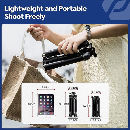 Fotopro Mini Tripod with Ball Head, Phone Mount Detachable Selfie Stick, Folded only 8.6", Max Load up to 6.6 lbs. FY-810 Black