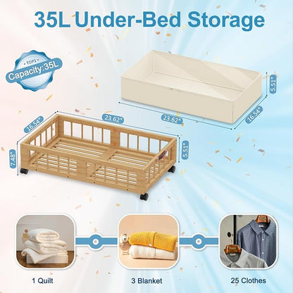 efluky 2-Pack Bamboo Under Bed Storage Containers - Image 2