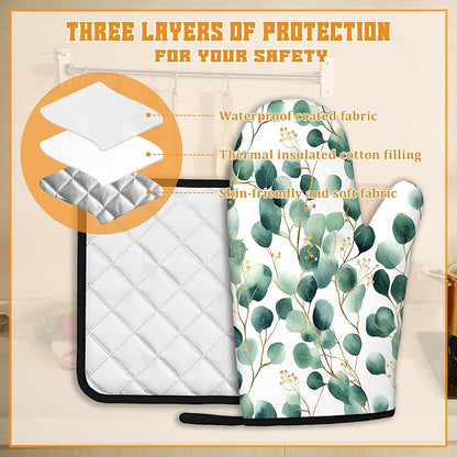 Eucalyptus Leaf Oven Mitts and Pot Holders Set - Image 3
