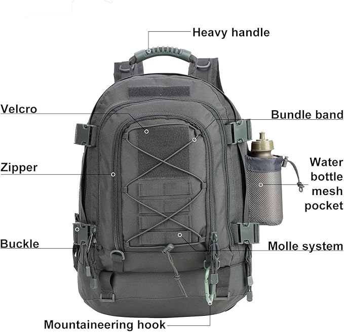 Large Tactical Backpack for Men Military Backpack with DIY System for Travel, Work,Camping,Hunting,Hiking,Sports (GRAY)