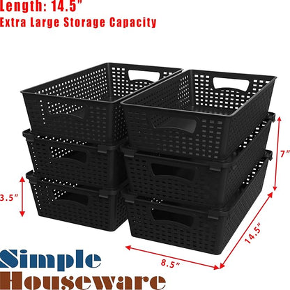 Simple Houseware Stackable Plastic Woven Basket Organizer, 6 Pack, 14.5" x 8.5" - Image 3